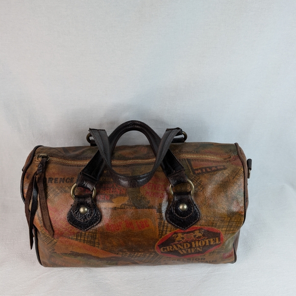 Maurizio Taiuti Vintage Italian Leather Hotel Label Bowler Bag Barrel Satchel - Picture 14 of 16